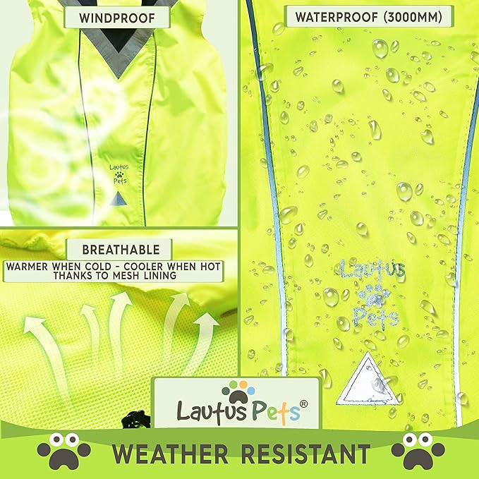 Dog Rain Coat - Waterproof, Reflective, Bright Yellow with Harness Hole (XL, Yellow)