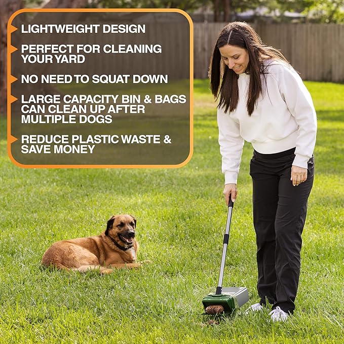 Neater Pet Brands Lift N’ Bag 2.0 Dog Pooper Scooper with Bag Attachment & 27" Pole for Small to Large Dogs, New & Improved Design, 60 Refill Bags, Heavy Duty Dog Poop Scooper for Yard, One-Hand Use