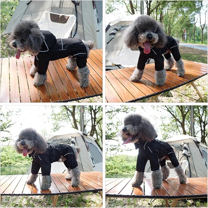 LOVELONGLONG Waterproof Dog Raincoat with Removable Hood – Outdoor Full Body Dog Jacket, Windproof Snowproof Shell Suit – All Season Pet Rain Gear Black M