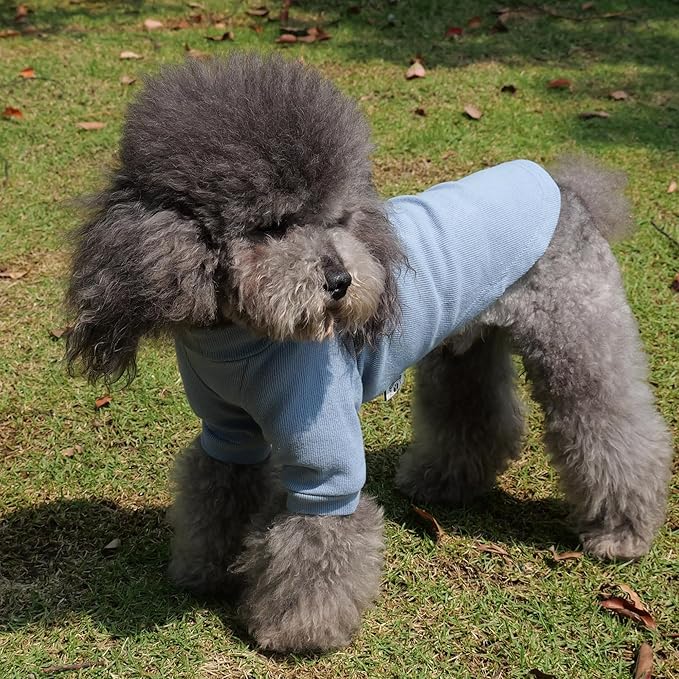 Lovelonglong Ribbed Dog T-Shirt Cotton Knitted Dog Sweaters for All Season Pet T-Shirts for Large Medium Small Dogs Grayish Blue S