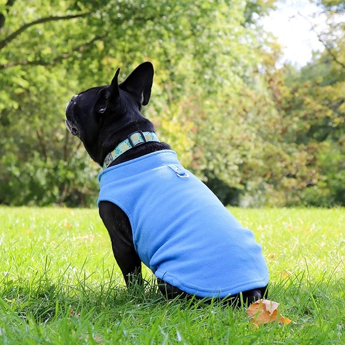 JACKO & CO - Fleece Vest Dog Sweater with Leash Ring - Soft, Warm & Lightweight Pullover Coat for Small & Medium Dogs, Puppies & Cats - Cozy Fall/Winter/Spring Pet Jacket (Blue, XX-Large 25-35lbs)
