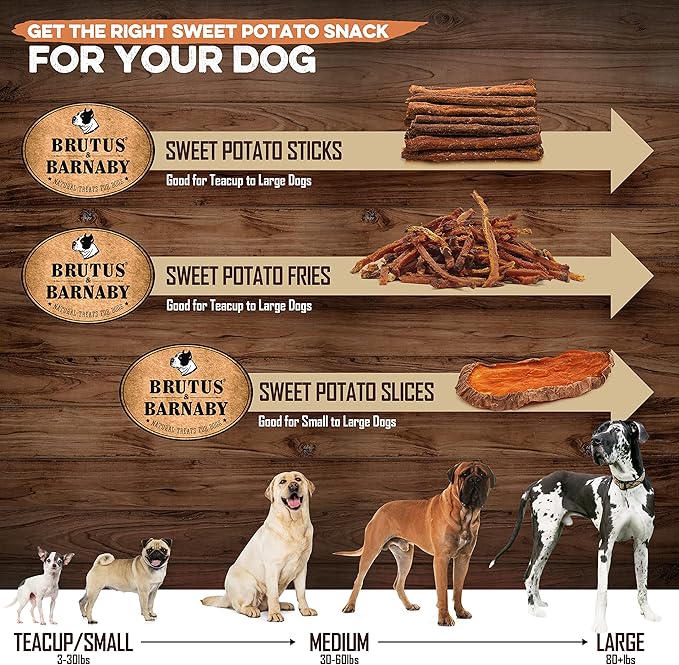 BRUTUS & BARNABY USA Sweet Potato Dog Treats - Crunchy Grain Free Cinnamon Apple Sticks, Promotes Positive Gut Health with Natural Anti-Diarrhea Properties (Cinnamon & Apple, 2 lb)