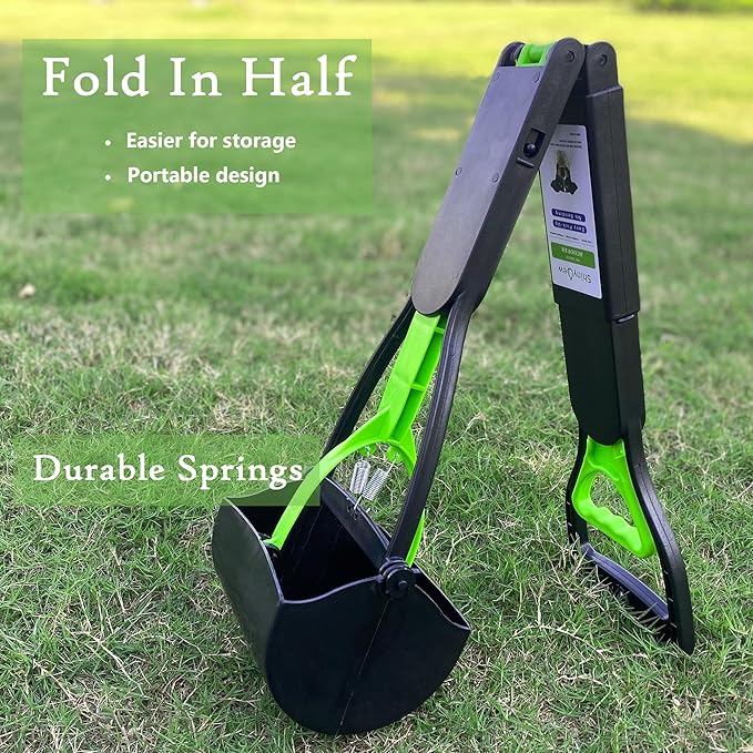 32" Pooper Scooper for Large Small Dogs with 30 Dog Poop Bags & Dispenser Attachment, Extra Long Handle Heavy Duty Poop Scoop, Foldable Dog Poop Picker Upper for Yard