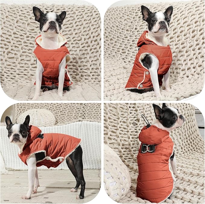 Fleece Lining Dog Hoodie with Harness Built in,Extra Warm Large Dog Jacket in Winter Doggie Coats with Drawstring Hooded,Orange XXXL