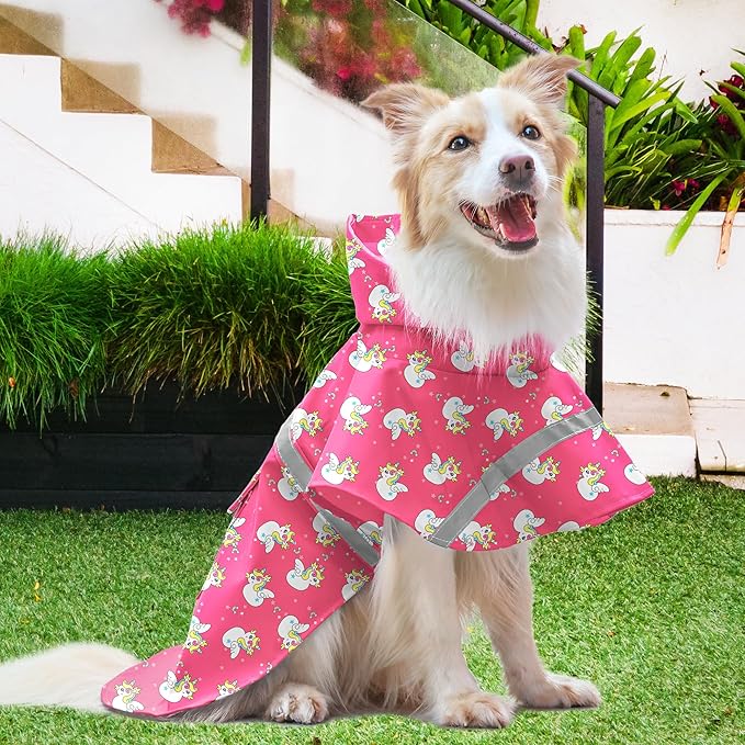 NACOCO Large Dog Raincoat Adjustable - Pet Water Proof Clothes Lightweight Rain Jacket Poncho Hoodies with Strip Reflective Pink (XXXL, Pink Unic)