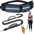 PetAmi Hands Free Dog Leash, Dog Running Leash Belt Bag for Walking, Jogging, Dog Waist Double Zipper Pouch with Poop Bag Dispenser, Dual Padded Handles Reflective Bungee Leash, Single, Navy, 1 Leash