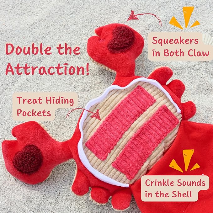 Squeaky Dog Toys, Plush Puzzle Hide and Seek Puppy Toys to Keep Them Busy – Cute Stuffed Dog Chew Toys for Small, Medium Breed - Crab