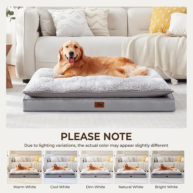 Orthopedic Dog Bed for Ctrate, Waterproof PillowTop Pet Bed for Medium Large Size Dogs, Egg-Crate Foam Dog Crate Mat with Removable Washable Cover, 2-Layers Kennel Pad 47"L x 39"W, Light Grey