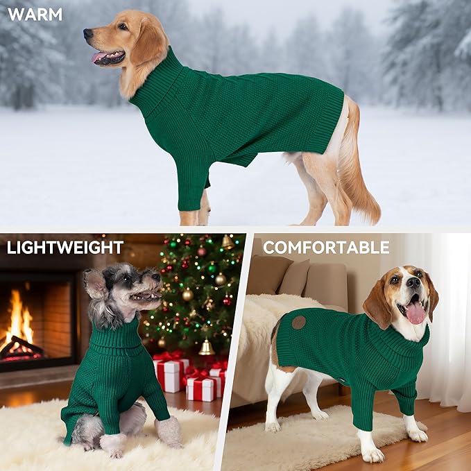 cyeollo Dog Sweater Pullover Turtleneck for Dogs, Classic Knitwear Fall Winter Cold Weather Dog Clothes Warm Pet Apparel Small Medium Large Dog Sweaters, Green L