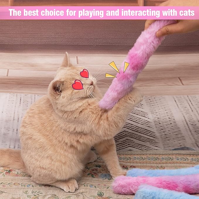 MEWTOGO 6Pcs Cat Kicker Toys with Sound Paper- Kitty Kick Sticks Soft Plush Cat Chew Toy to Squeak- Durable Kick Toy for Indoor Cats Gift Playing(11.8" x 1.6")