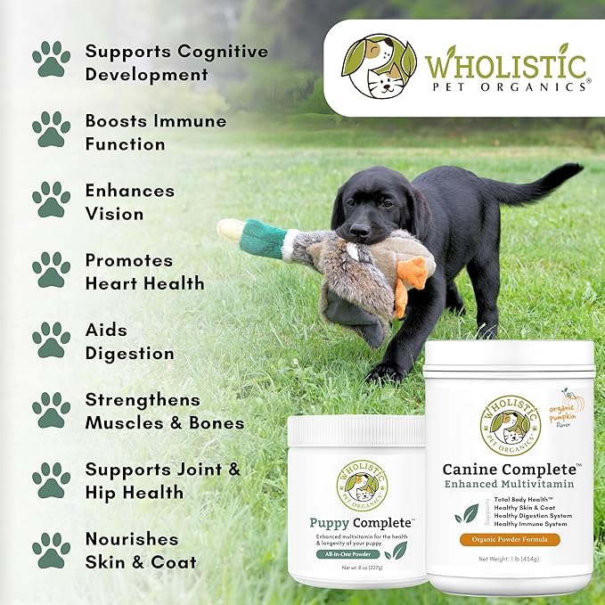 Wholistic Pet Organics Puppy Complete - Dog Multivitamin Powder - 8 Oz - Daily Dog Vitamins & Supplements for Homemade Food - Immune System, Skin, Coat & Overall Health - Small and Large Breed Puppies