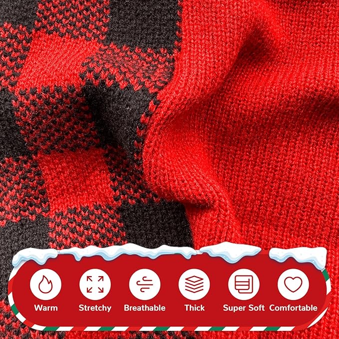 PETCARE Dog Christmas Sweater V-Neck Warm Knitted Puppy Sweaters Vest Cute Red Plaid Snowman Xmas Clothes Outfit for Small Medium Large Dogs Cat Pet Pullover (Decorative Buttons. Can't Untie)