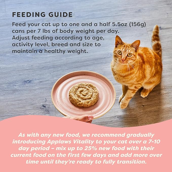 Applaws Vitality Wet Cat Food Paté, Natural Cat Food with Added Vitamins & Minerals, Grain-Free, Carrageenan Free, Tuna Fillet Recipe (24 Count, 5.5oz Cans)
