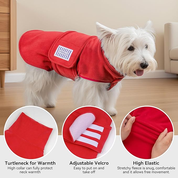 cyeollo Small Dog Sweater, Fleece Dog Sweaters Turtleneck Vest Soft Puppy Sweatshirt Stretchy Pet Fall Autumn Coat Warm Winter Clothes for Small Dogs Girl, Red L