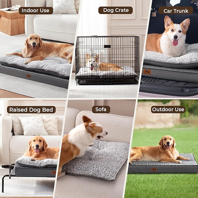 Orthopedic Dog Bed for Ctrate, Waterproof PillowTop Pet Bed for Medium Large Size Dogs, Egg-Crate Foam Dog Crate Mat with Removable Washable Cover, 2-Layers Kennel Pad 55"L x 42"W, Dark Grey