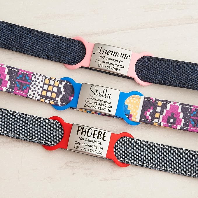 Anavia Slide On Silent Pet ID Tags, S/M/L/XL Personalized Multi-Color Silicone Band Cat Dog Name Tags, Customized Engraved Stainless Steel, Chew-Proof Quiet Dog Collar Tags (Blue, X-Large)