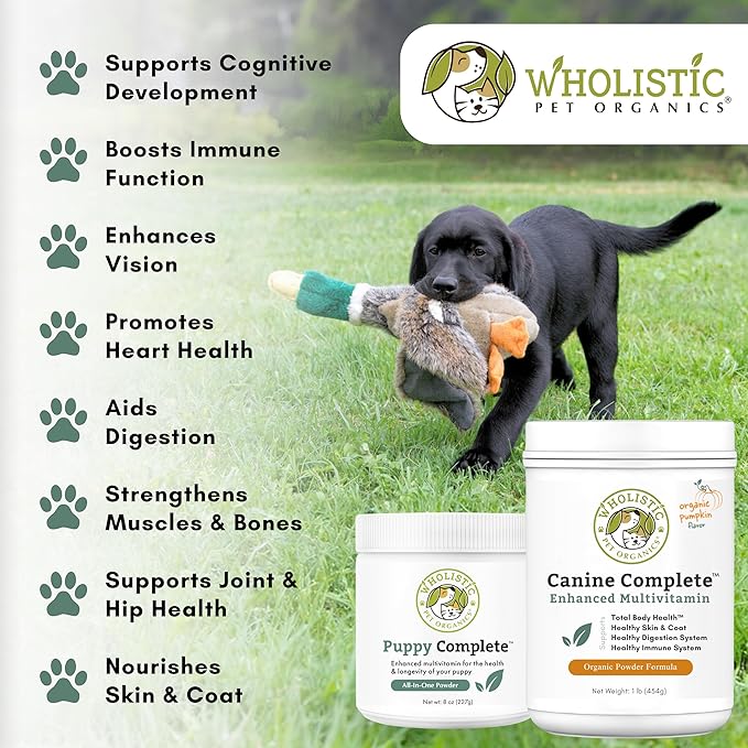 Wholistic Pet Organics Puppy Complete - Dog Multivitamin Powder - 8 Oz - Daily Dog Vitamins & Supplements for Homemade Food - Immune System, Skin, Coat & Overall Health - Small and Large Breed Puppies