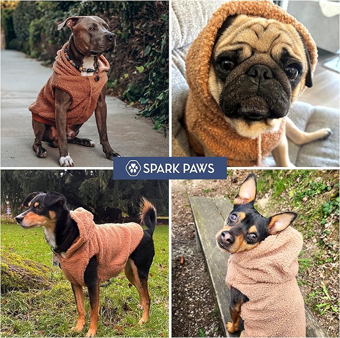 Spark Paws Teddy Dog Sweater, Sherpa Vest with Warm Fleece Lining, Winter Coat Suitable for Small Medium Large XL XXL Breeds - Brown - M