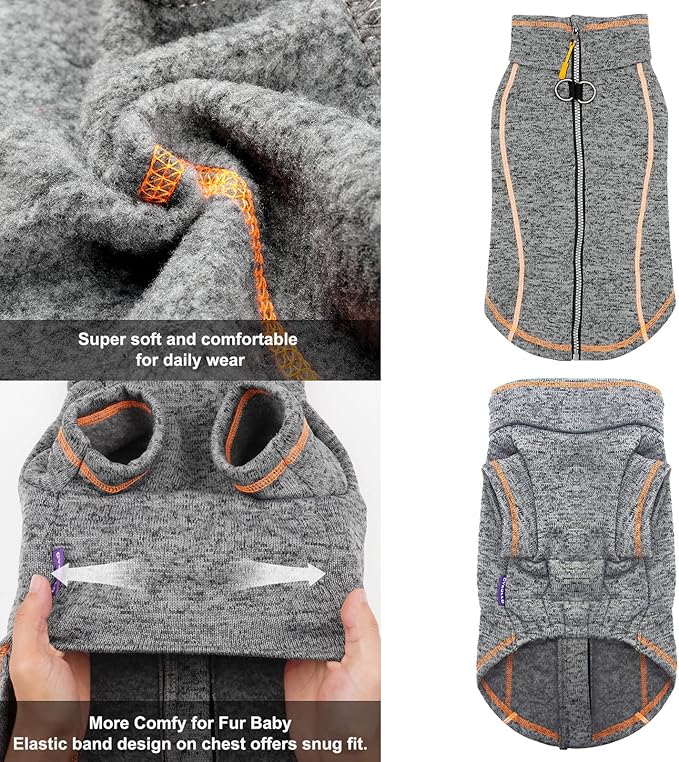 cyeollo Dog Coat Fleece Sweater Jacket Zipper Reflective Jackets Winter Warm Pet Sweater Doggie Clothes Dog Sweaters for Small Dogs Apparel