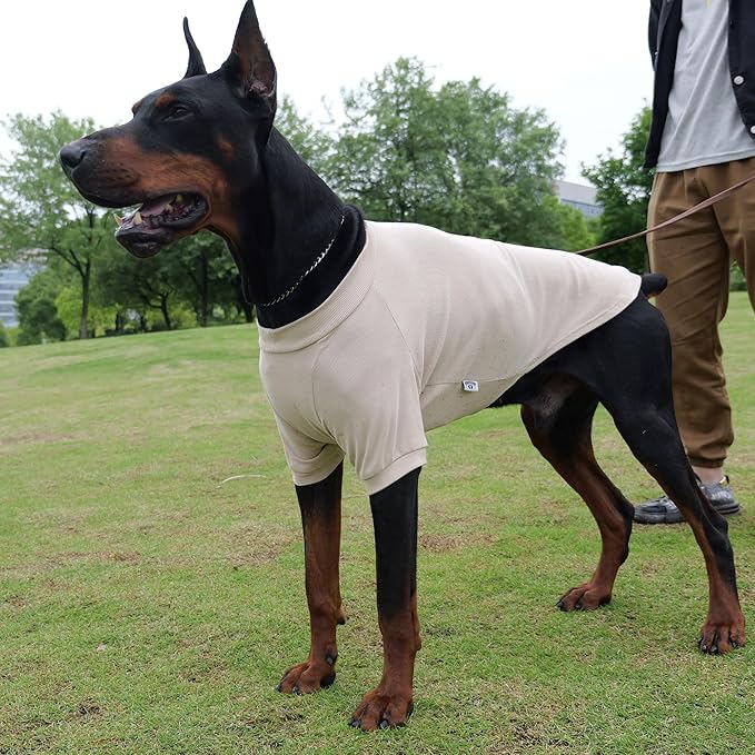 Lovelonglong Ribbed Dog T-Shirt Cotton Knitted Dog Sweaters for All Season Pet T-Shirts for Large Medium Small Dogs Beige S