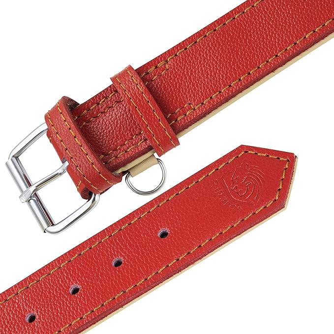 Riparo Red Leather Dog Collar - Heavy Duty Wide Dog Collar for Small, Medium, Large and Extra Large Dogs with Dog Tag Holder (XL: 1.75" Wide for 21”-25” Neck, Red)