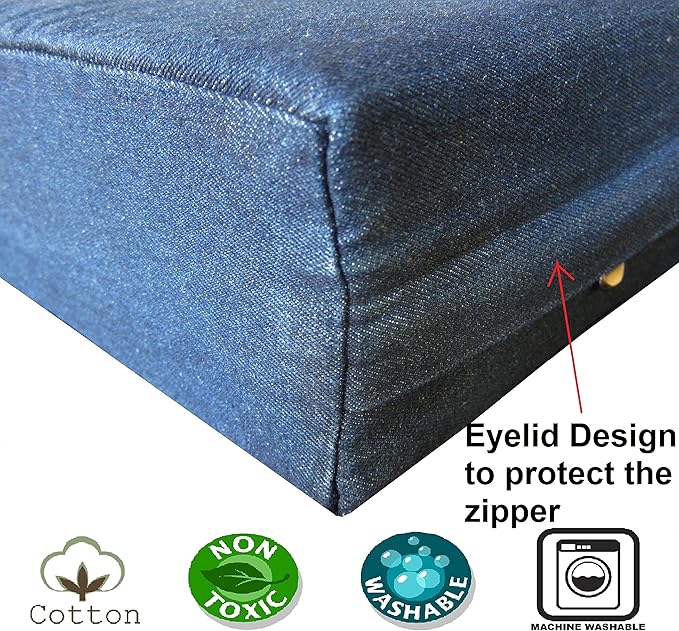 Dogbed4less Premium HeadRest Pillow Orthopedic Cool Memory Foam Dog Bed for Large Dogs, Waterproof Lining with Washable Denim Blue Cover, XXL 55X37