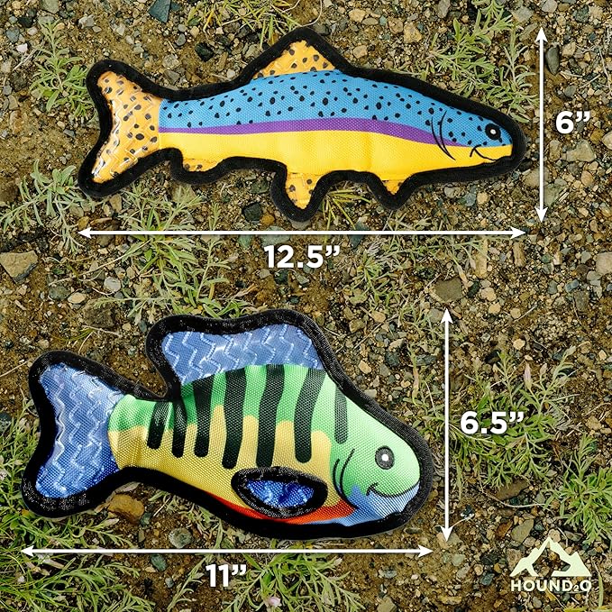Plush Dog Toys | 2 Pack Bluegill & Trout Fish Stuffed Animal Squeaky Toy for Dogs | Outdoor Pet Toy Built for Adventure