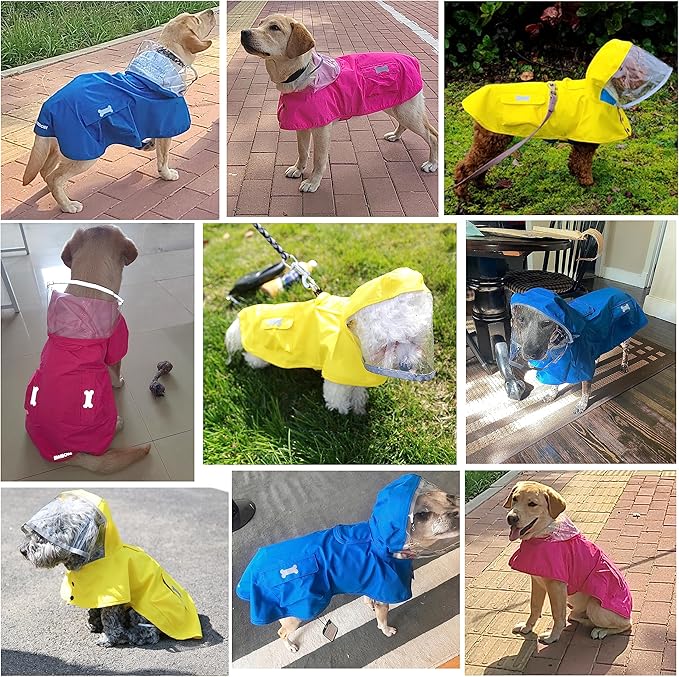 Waterproof Dog Raincoat, Adjustable Reflective Lightweight Pet Rain Clothes with Poncho Hood(Medium,Black&White)